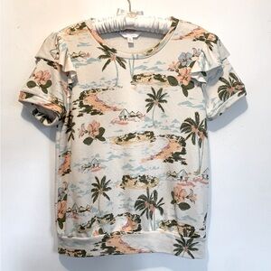 LC Lauren Conrad Tropical Ruffle Sleeve Terry Top
